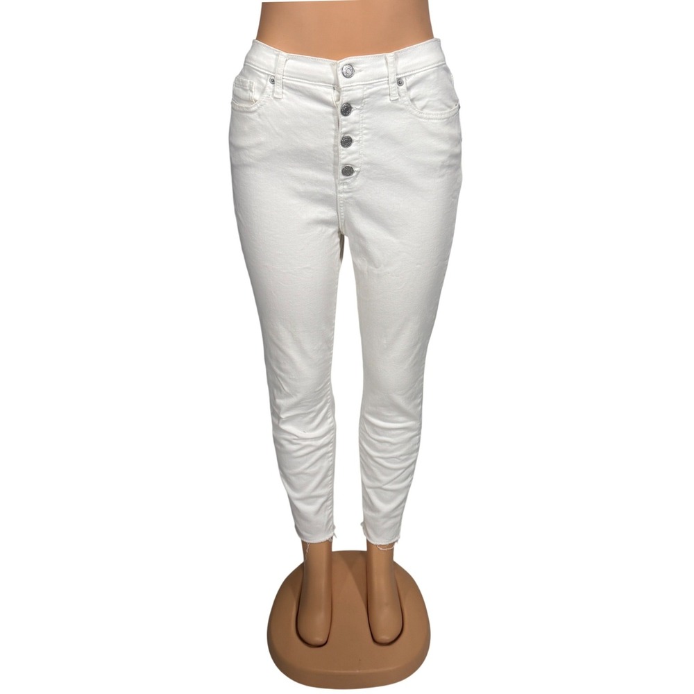 Banana Republic White High Rise Skinny Jeans Button Fly‎ Raw Hem Petite 28/6